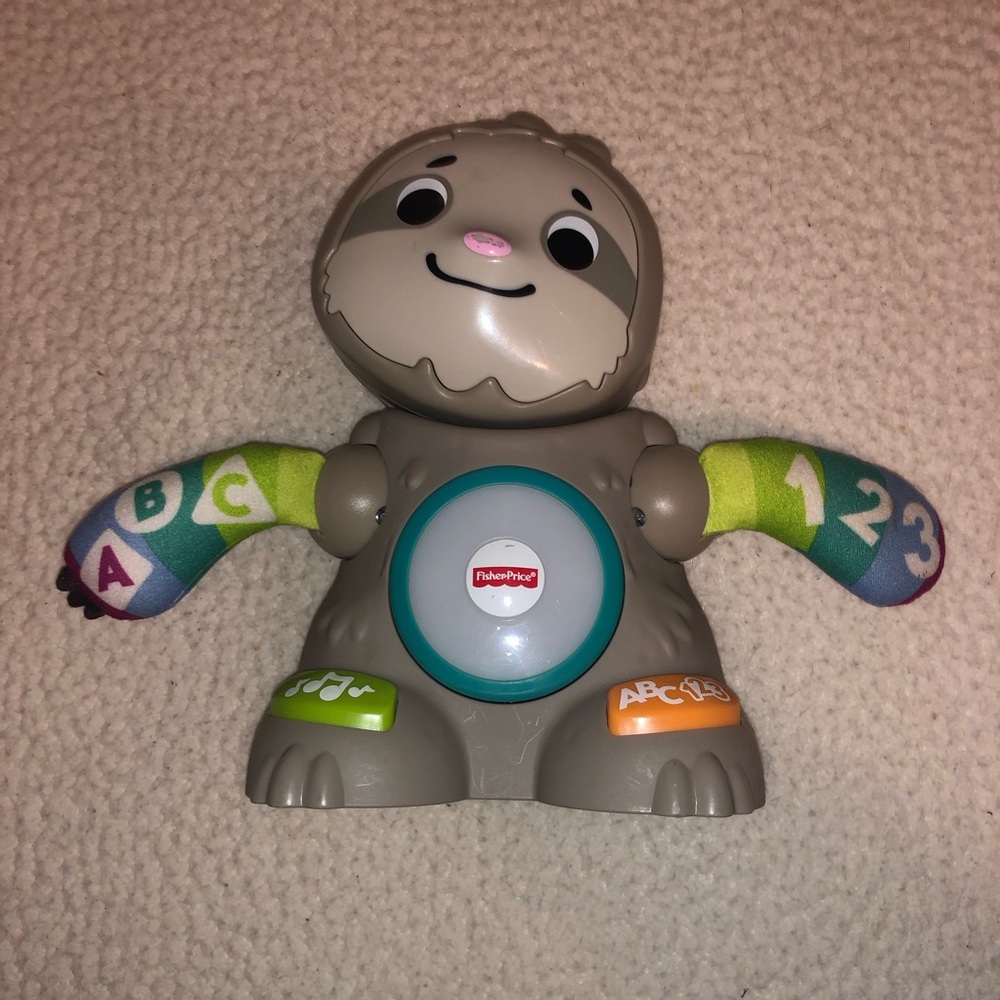 Fisher-Price Gray Sloth Learning Toy with Multicolor Patterned Arms